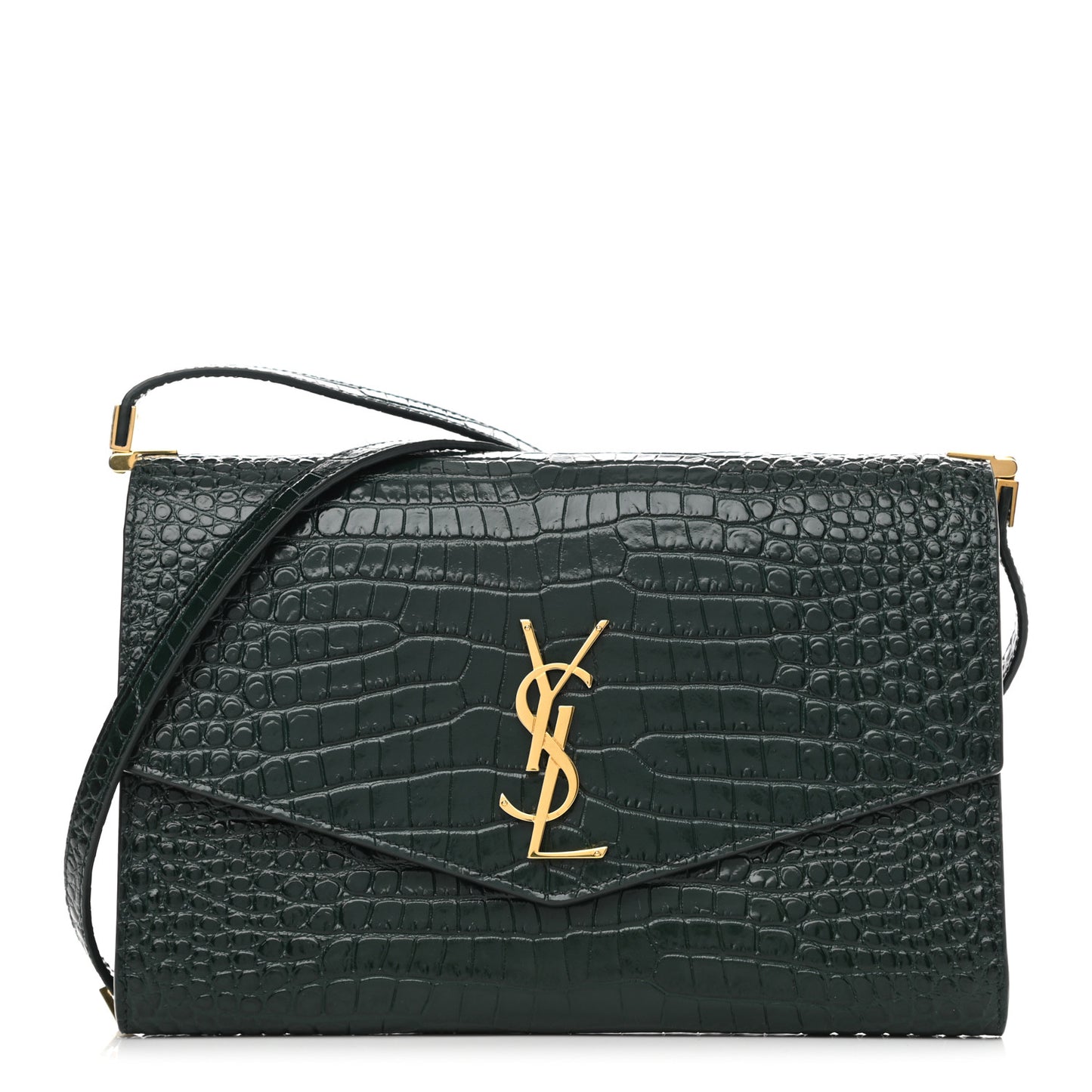 Calfskin Crocodile Embossed Monogram Mini Uptown Crossbody Dark Mint