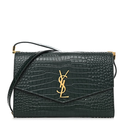 Saint Laurent Calfskin Crocodile Embossed Monogram Mini Uptown Crossbody Dark Mint 1 of 10