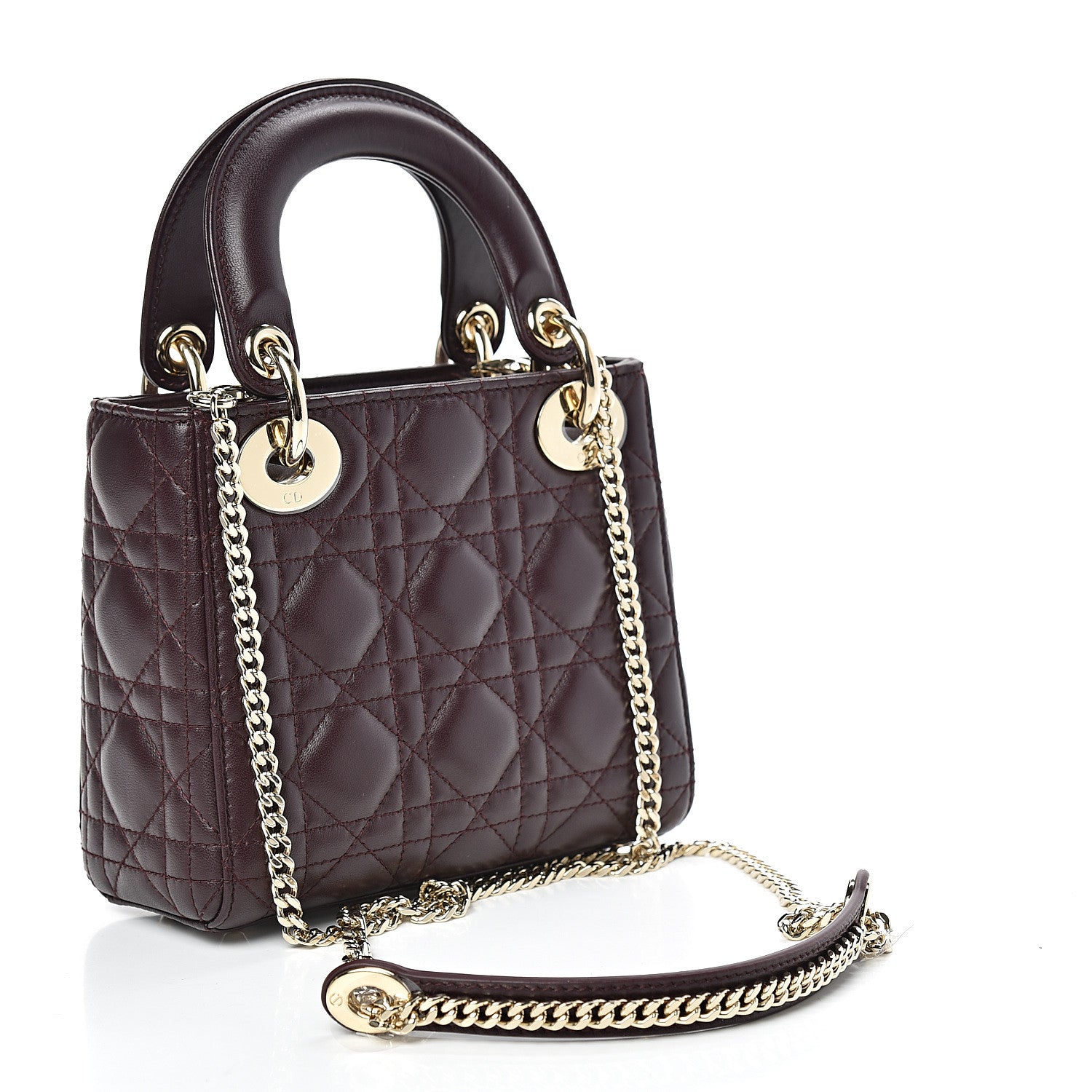 Christian Dior Lambskin Cannage Mini Lady Dior Plum 3 of 12