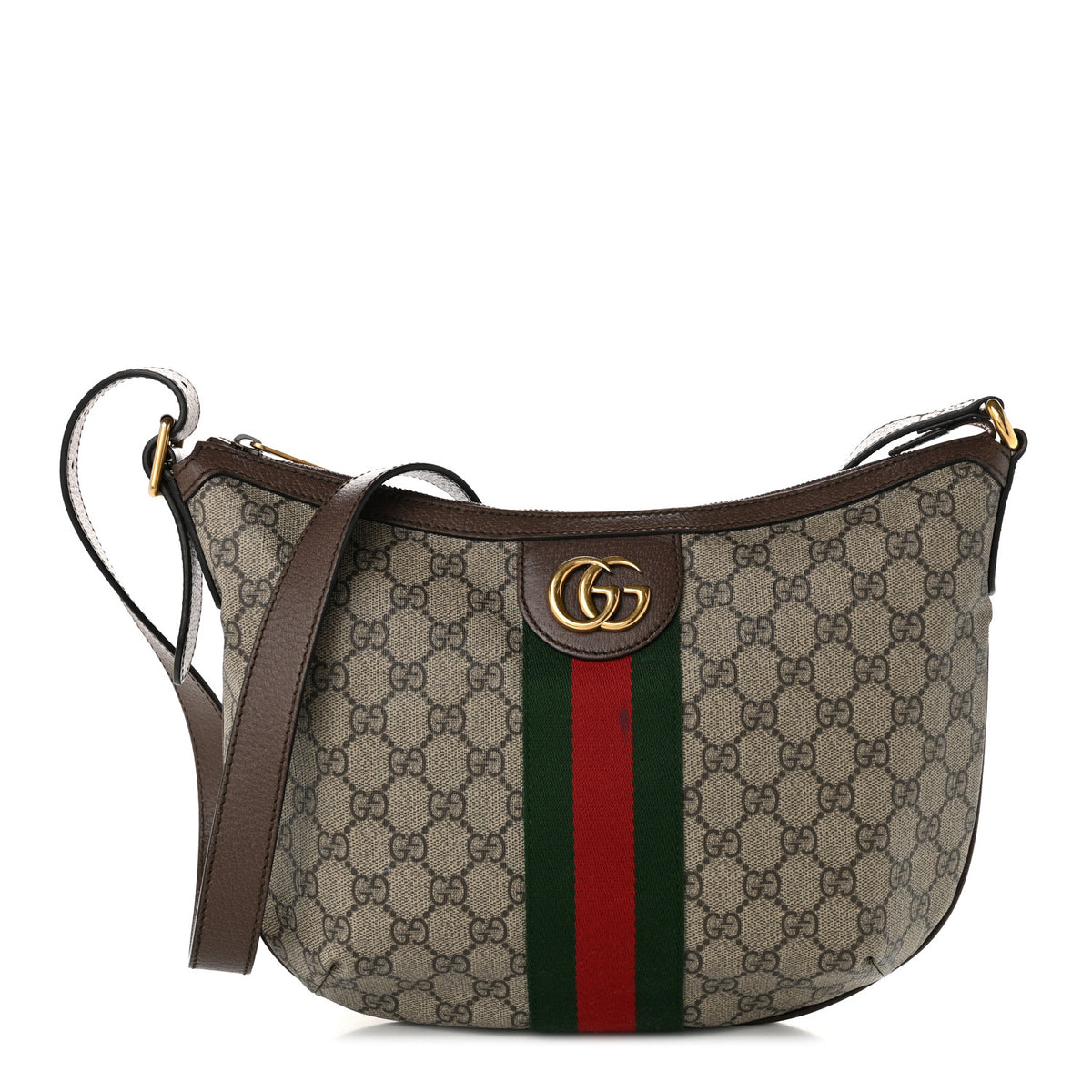 GG Supreme Monogram Web Small Ophidia Half Moon Hobo Brown
