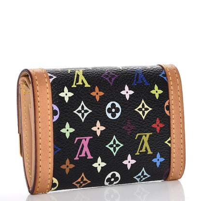 Louis Vuitton Monogram Multicolor Porte-Monnaie Plat Coin Purse Black 3 of 6