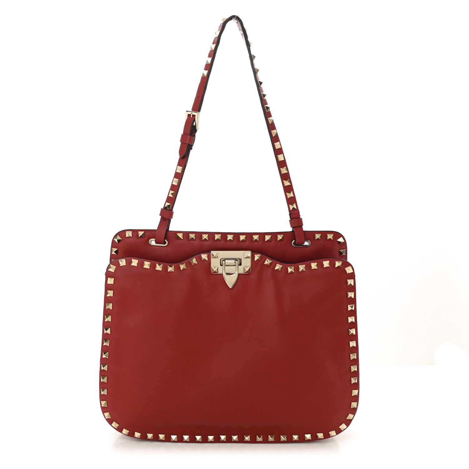 Valentino Garavani Vitello Rockstud Flip-Lock Bag Red 1 of 11