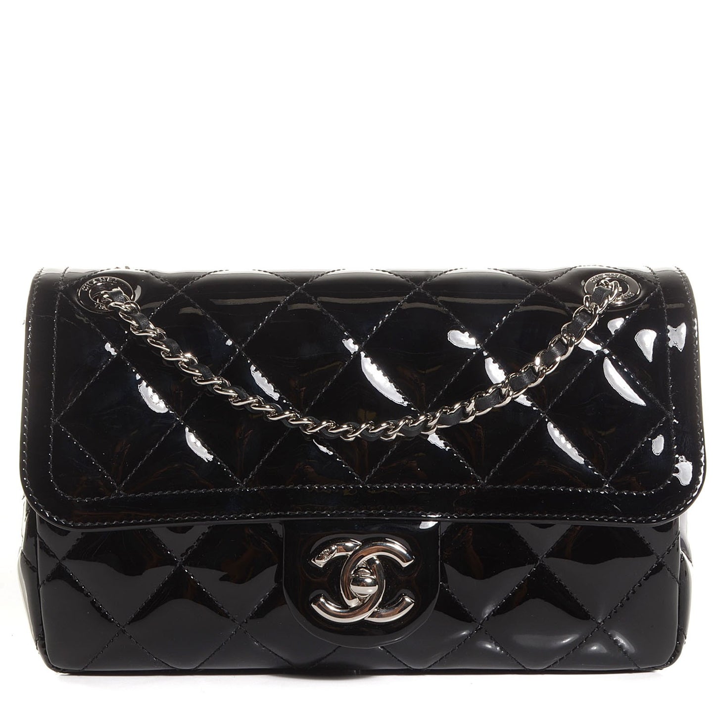 Patent Quilted Small Coco Shine Flap Black