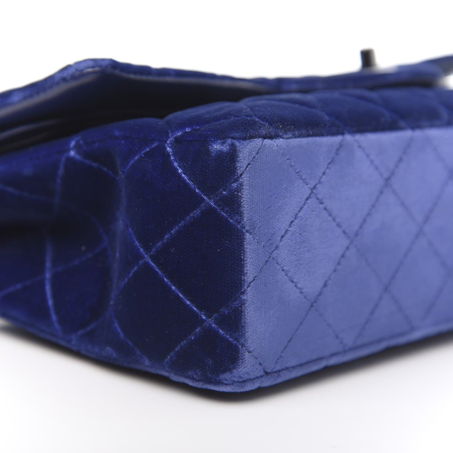 Chanel Velvet Quilted Medium Double Flap Navy Blue 10 of 13