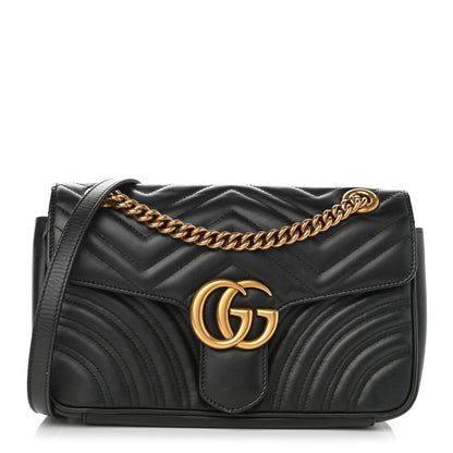 Gucci Calfskin Matelasse Small GG Marmont Shoulder Bag Black 1 of 12