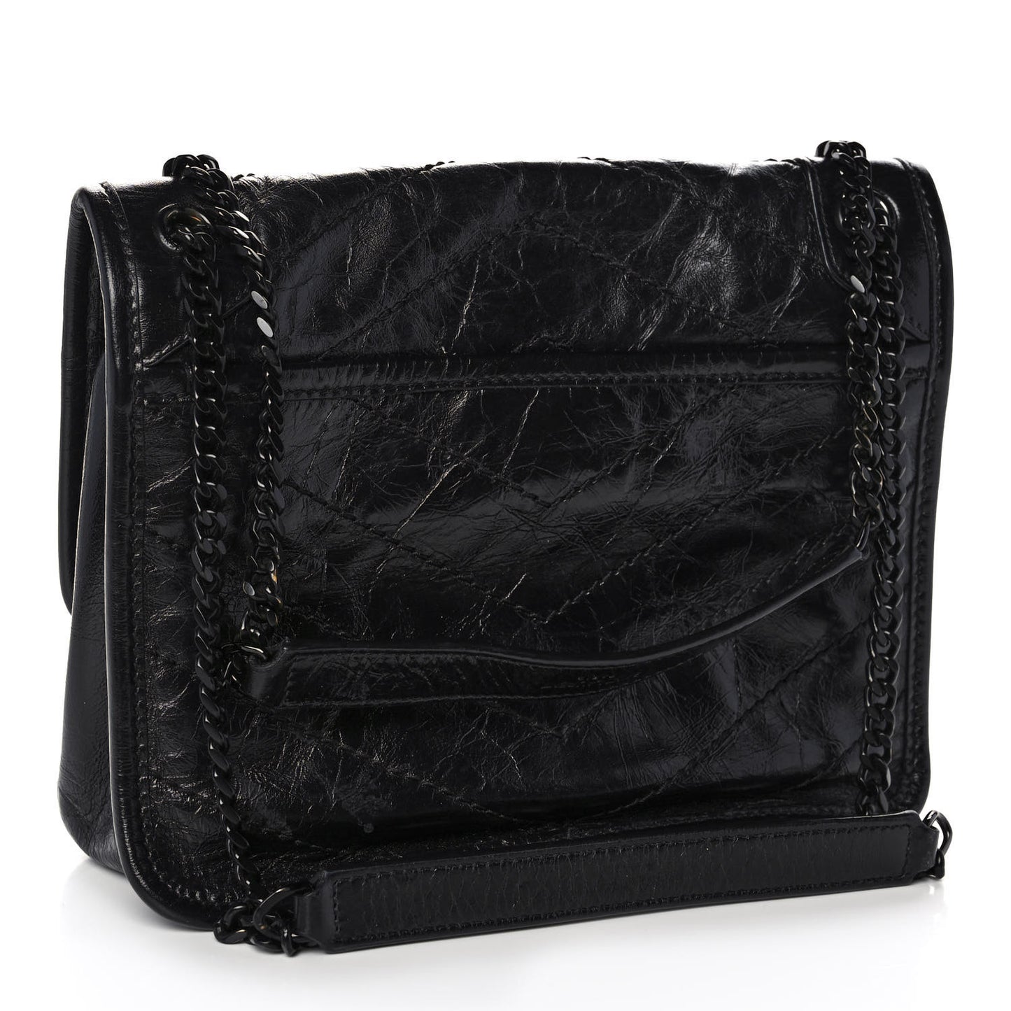 Crinkled Calfskin Matelasse Monogram Baby Niki Chain Satchel Black