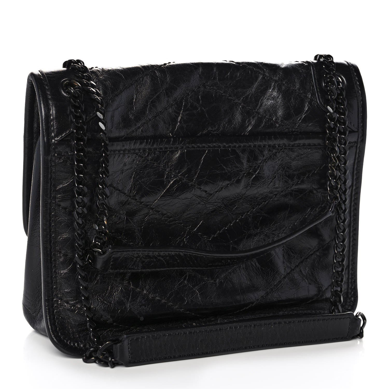 Saint Laurent Crinkled Calfskin Matelasse Monogram Baby Niki Chain Satchel Black 3 of 13