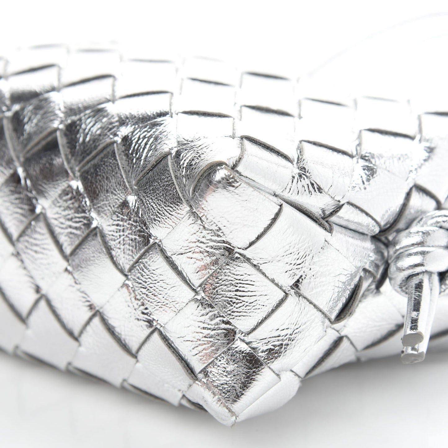 Metallic Calfskin Intrecciato Mini Loop Camera Bag Silver