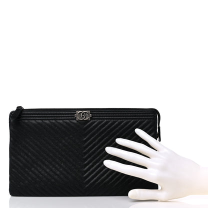 Chanel Caviar Chevron Quilted Small Zipped Boy Pouch Black 2 of 17