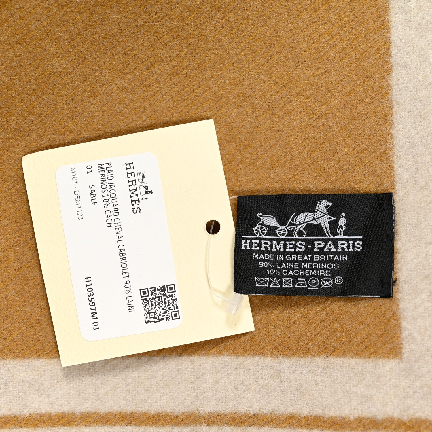 Hermes Merinos Wool Cashmere Cheval Cabriolet Blanket Sable 3 of 3