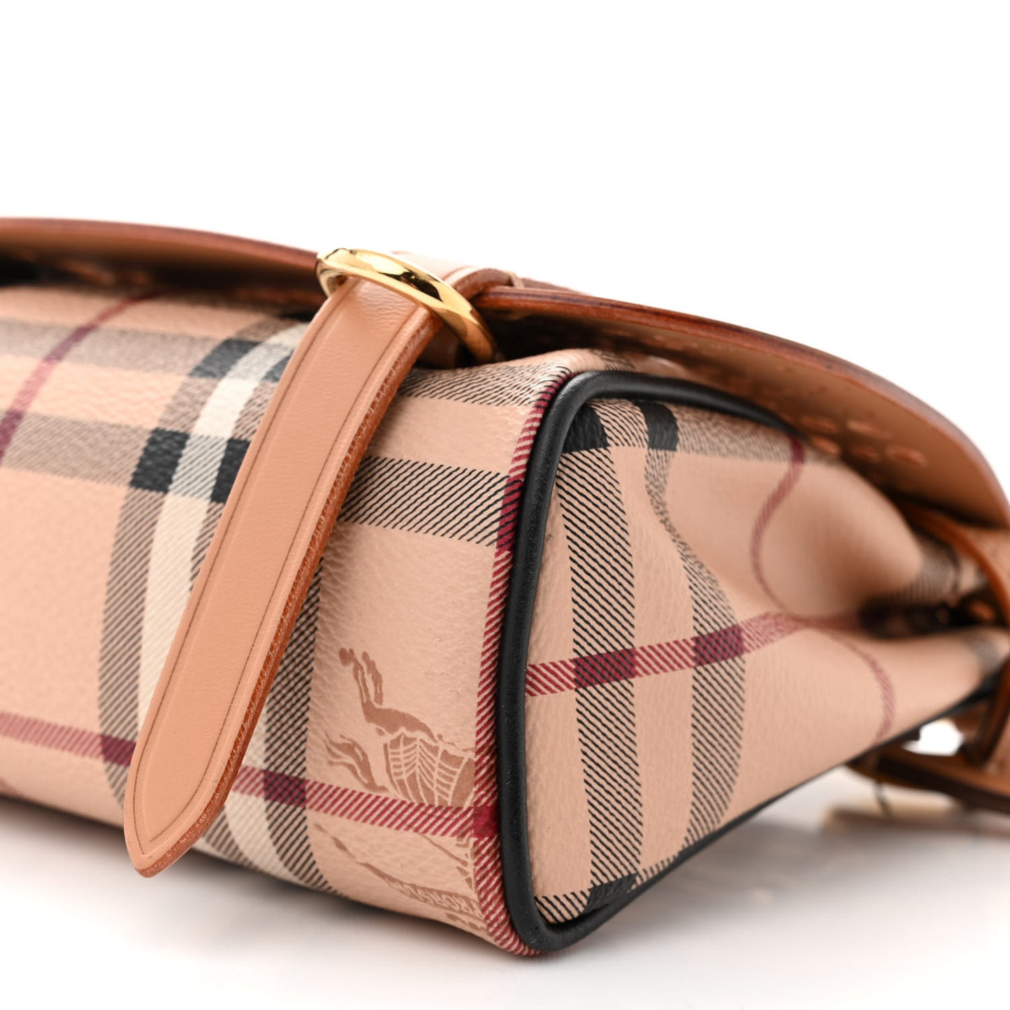 Perforated Calfskin Haymarket Check Baby Bridle Crossbody Pale Clementine