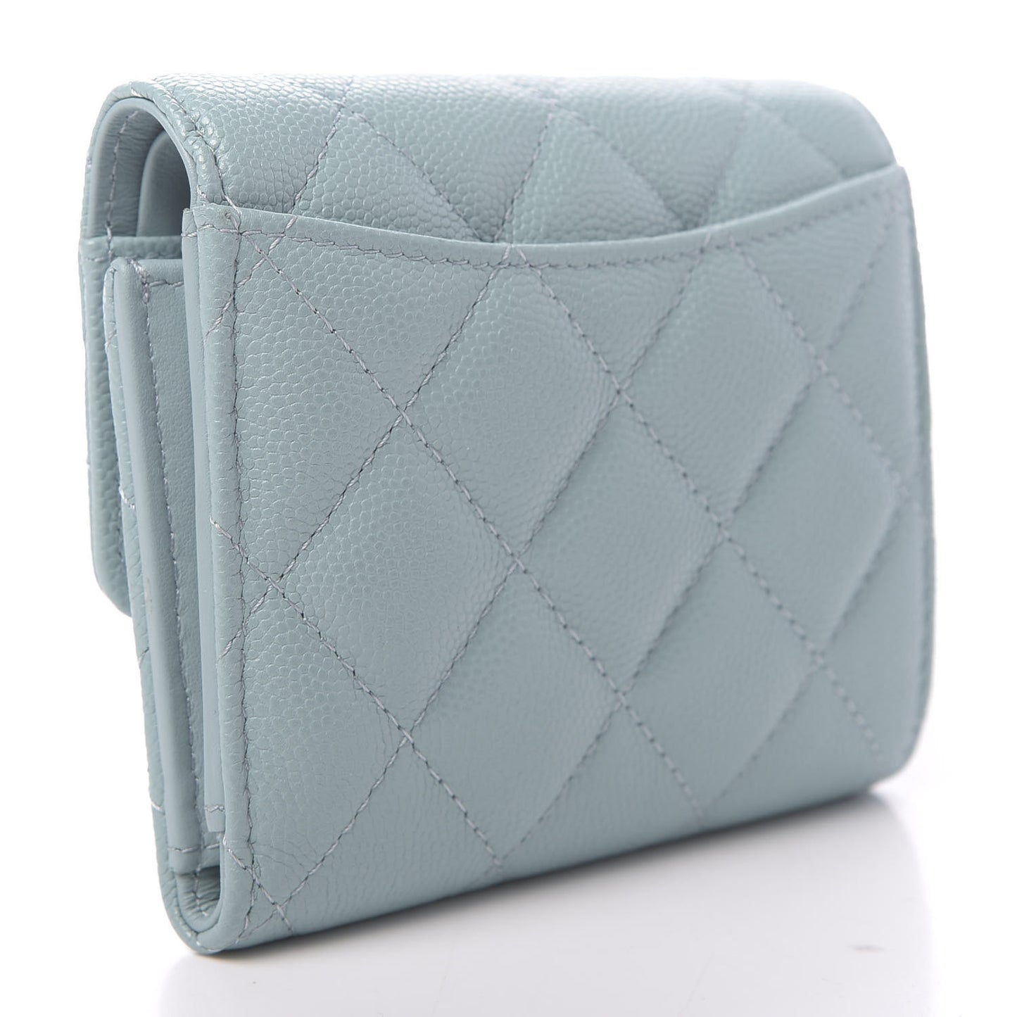 Caviar Quilted Compact Flap Wallet Light Blue