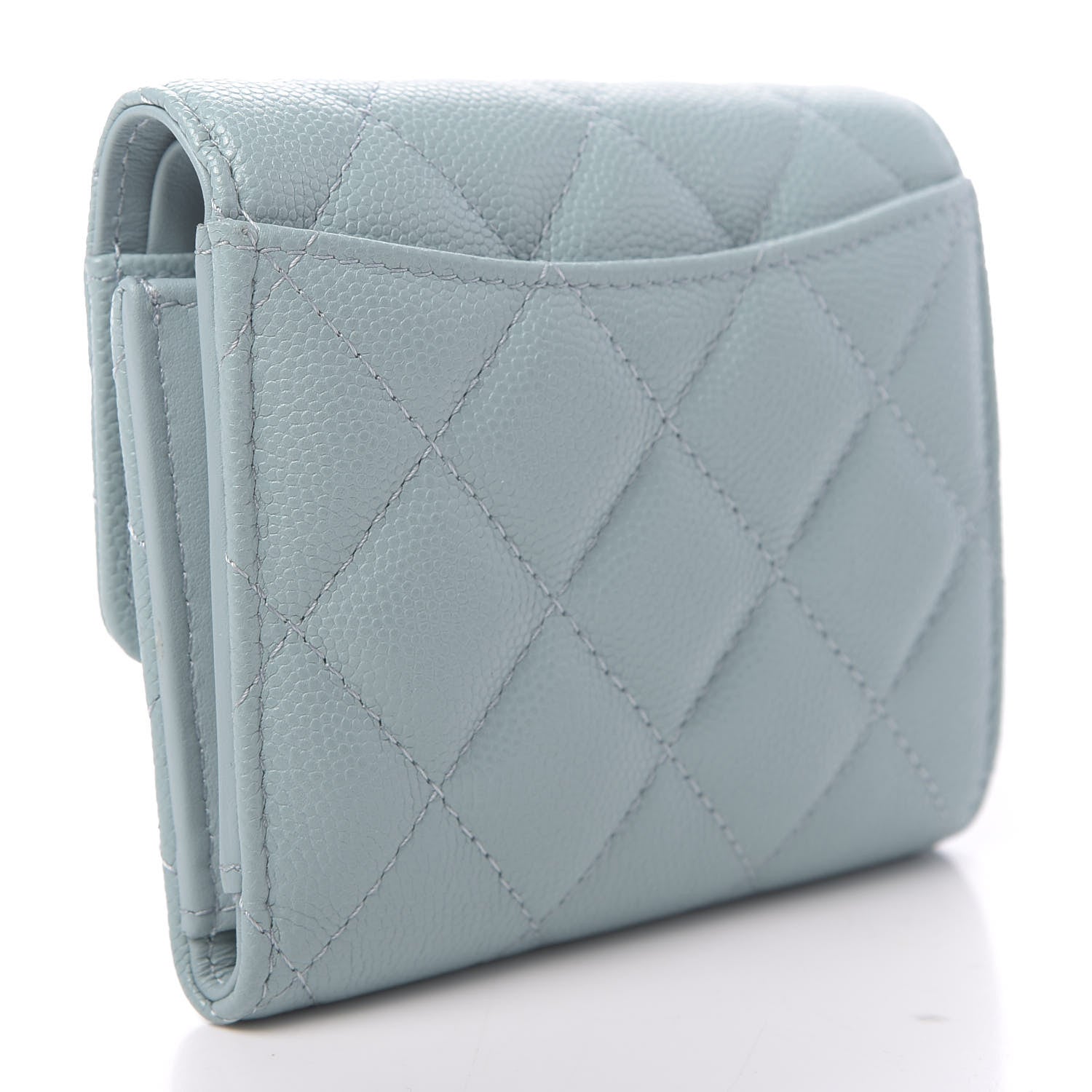 Chanel Caviar Quilted Compact Flap Wallet Light Blue 3 of 8