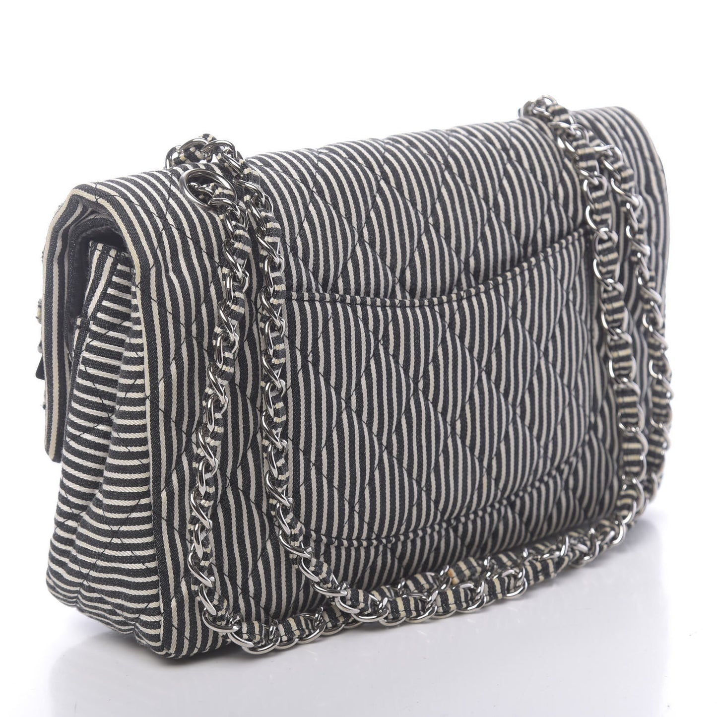 Canvas Sequin Stripe Medium Double Flap Black White