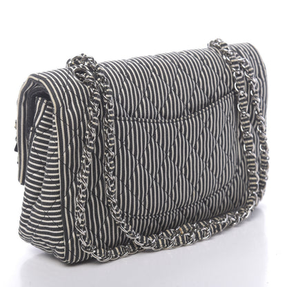 Chanel Canvas Sequin Stripe Medium Double Flap Black White 3 of 11