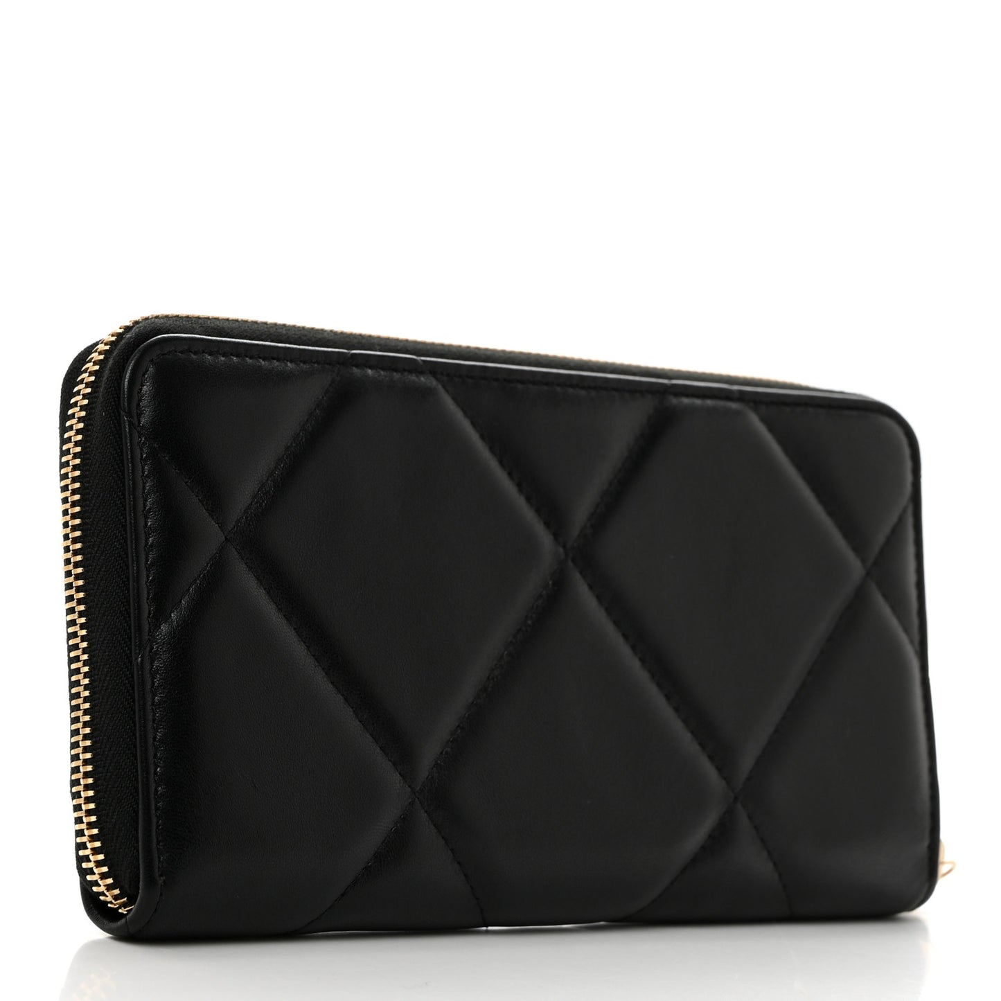 Lambskin Quilted 19 Long Zipped Around Wallet Black