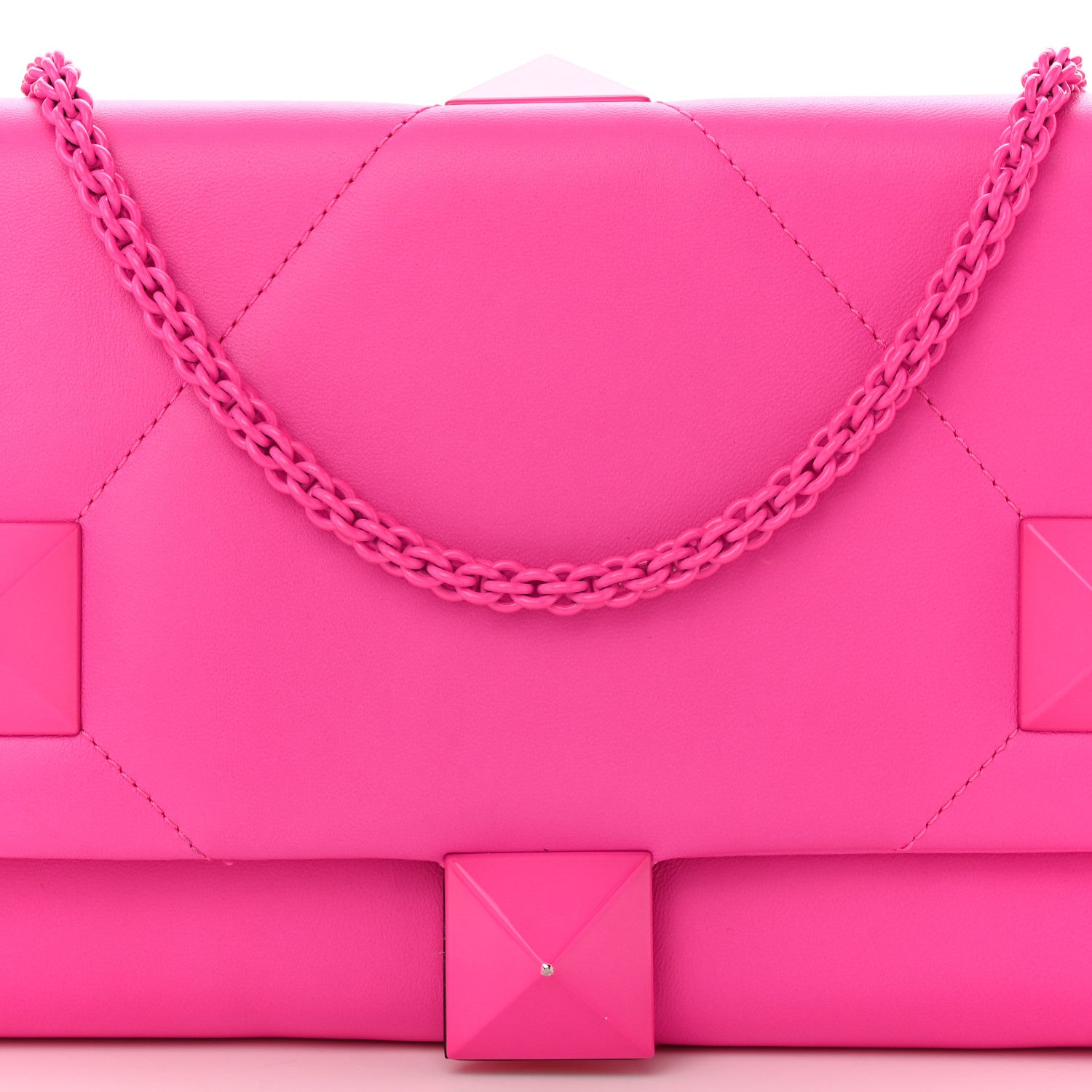 Valentino Garavani Nappa Lacquer Monochrome Roman Stud Wallet On Chain Pink PP 7 of 11