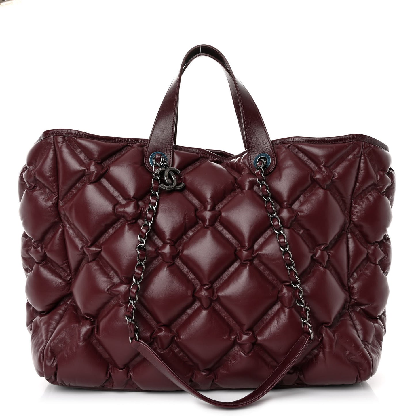 Calfskin Quilted Large Chesterfield Tote Burgundy