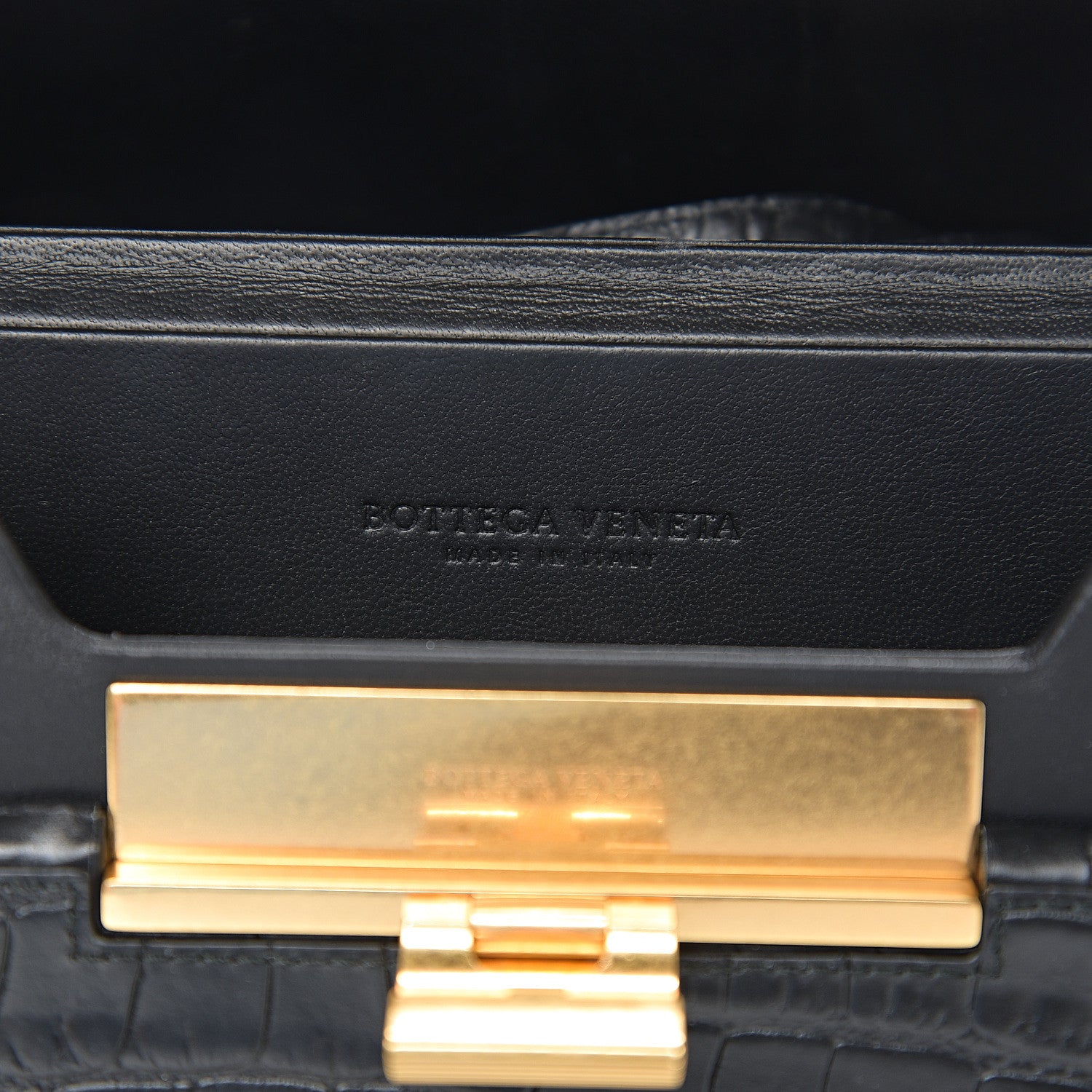 Bottega Veneta Calfskin Crocodile Embossed Daisey Box Clutch Black 5 of 9