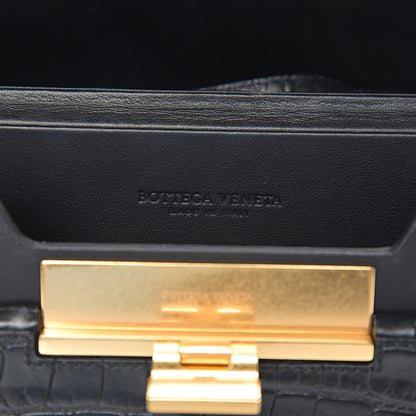 Bottega Veneta Calfskin Crocodile Embossed Daisey Box Clutch Black 5 of 9