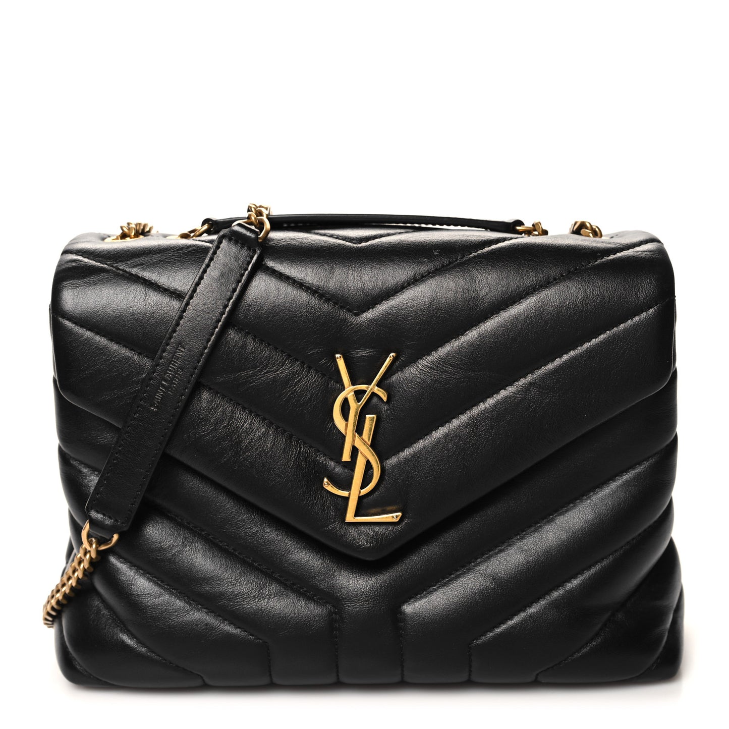 Calfskin Y Quilted Monogram Small Loulou Chain Satchel Black