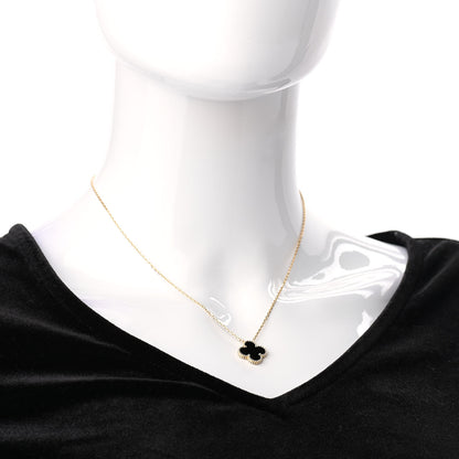 Van Cleef & Arpels 18K Yellow Gold Black Onyx Vintage Alhambra Pendant Necklace 2 of 7