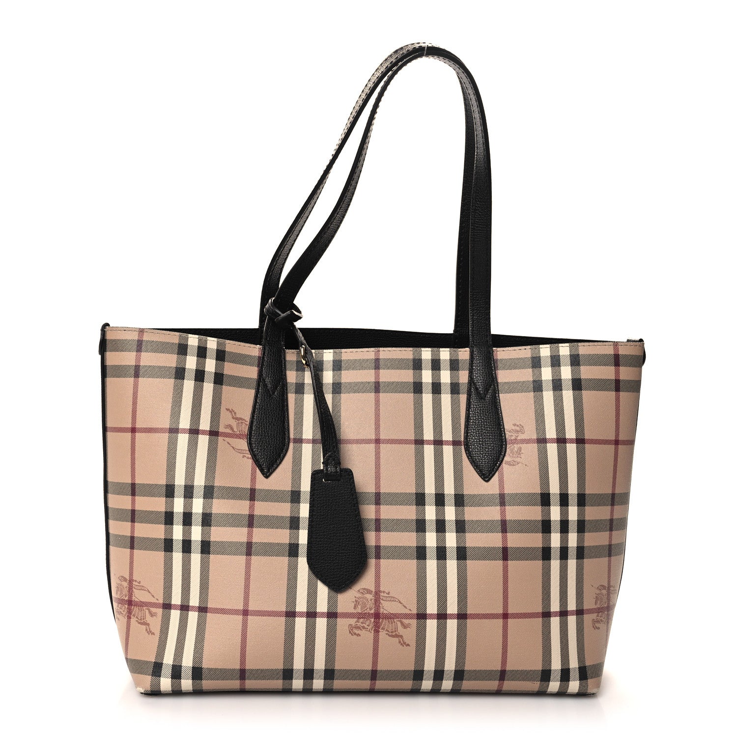 Burberry Grainy Calfskin Haymarket Check Small Reversible Tote Black 1 of 15