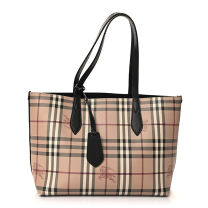 Burberry Grainy Calfskin Haymarket Check Small Reversible Tote Black 1 of 15