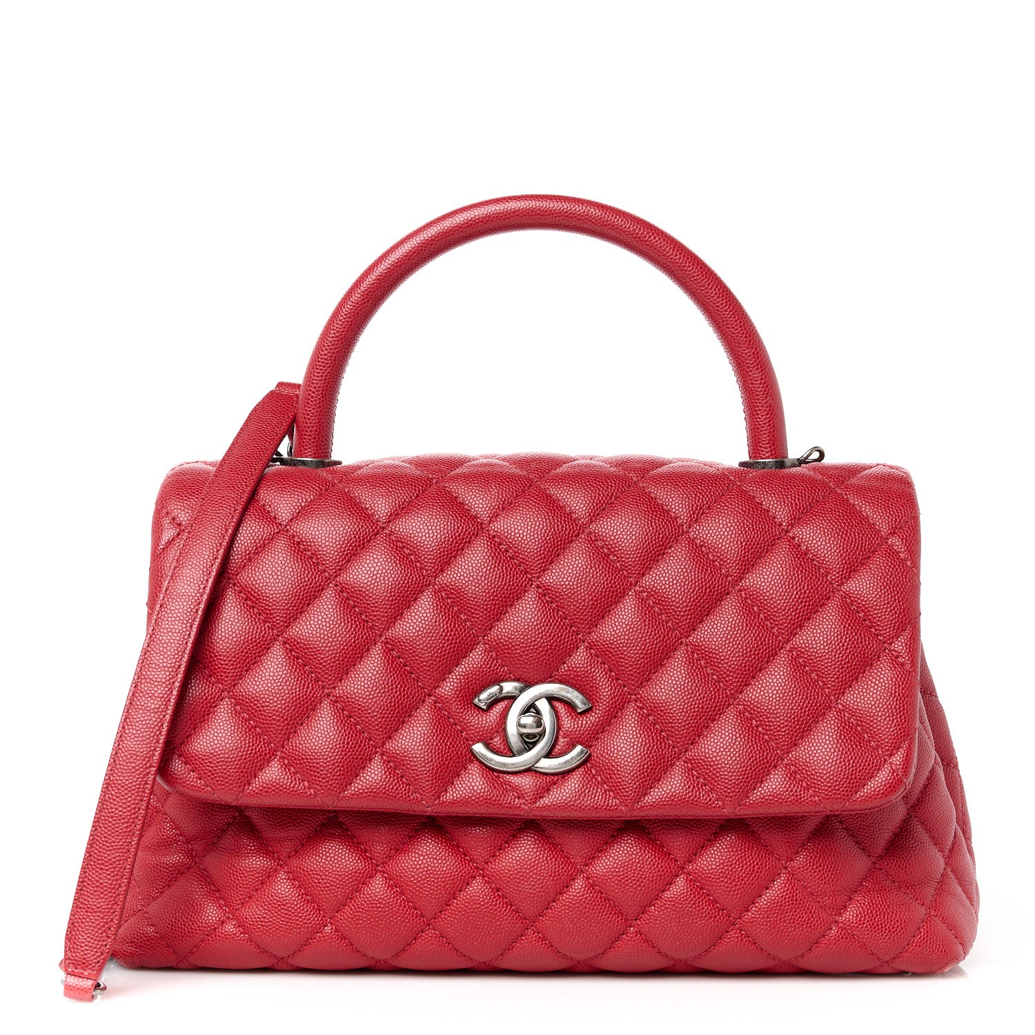 Chanel Caviar Quilted Small Coco Handle Flap Red 1 of 14