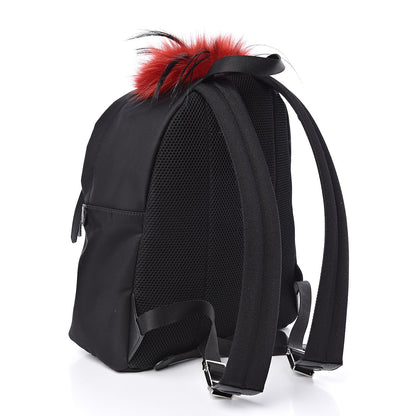 Fendi Nylon Vitello Dolce Elaphe Fox Fur Monster Eyes Backpack Black Natural Bordeaux Multicolor 3 of 11