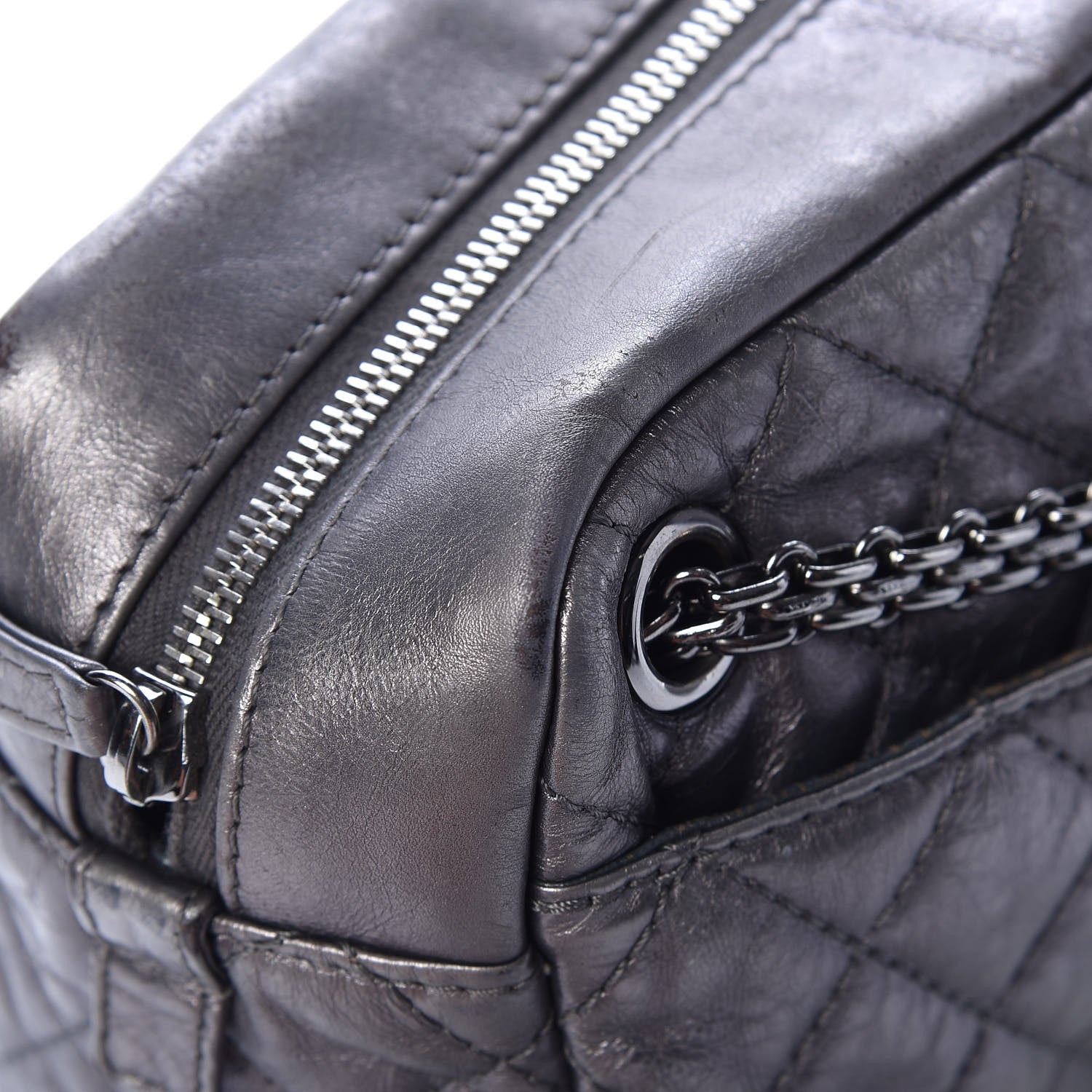 Chanel Metallic Aged Calfskin Quilted Medium Reissue Camera Case Dark Silver 11 of 15