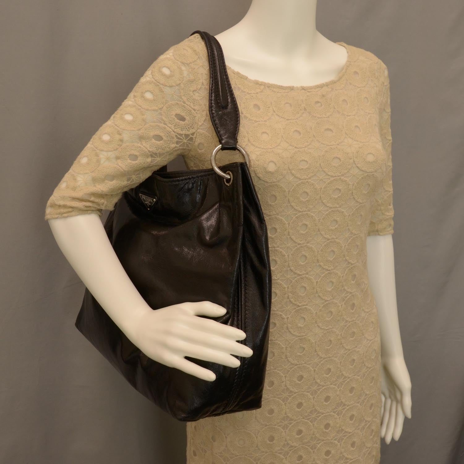 Prada Vitello Shine Hobo Black 2 of 8