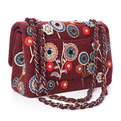 Chanel Felt Flower Embroidered Jumbo Double Flap Burgundy Multicolor 3 of 11