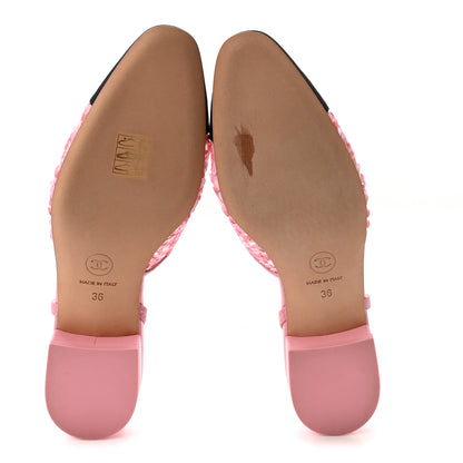 Chanel Sequins Satin Cap Toe CC Slingback Flat 36 Pink Black 6 of 9