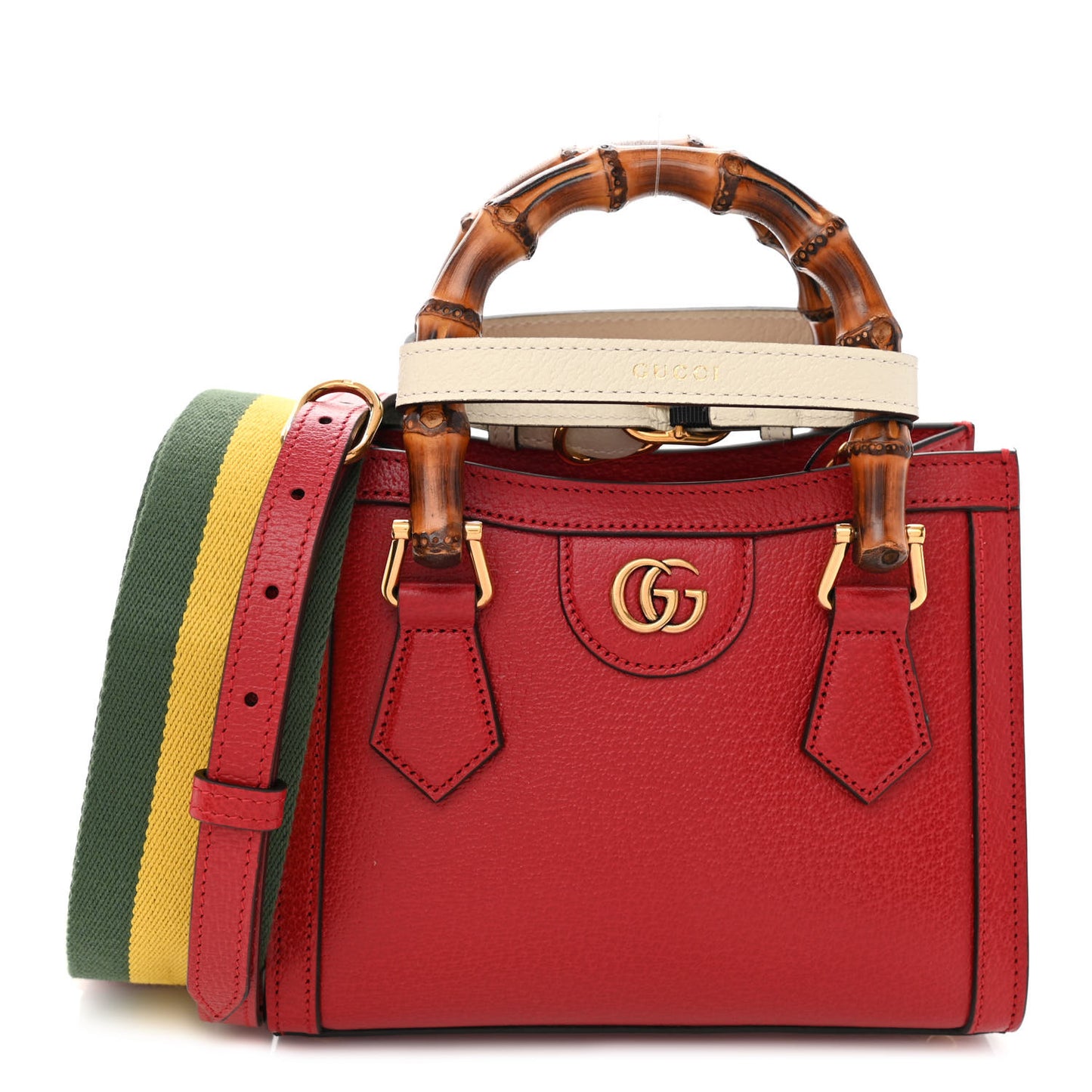 Textured Dollar Calfskin Web Mini Diana Tote Bag Red
