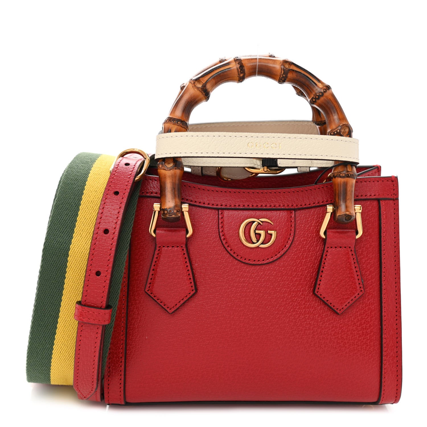 Gucci Textured Dollar Calfskin Web Mini Diana Tote Bag Red 1 of 8