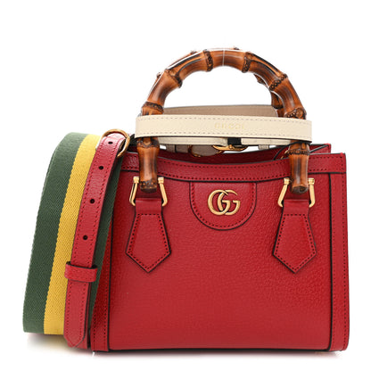 Gucci Textured Dollar Calfskin Web Mini Diana Tote Bag Red 1 of 8
