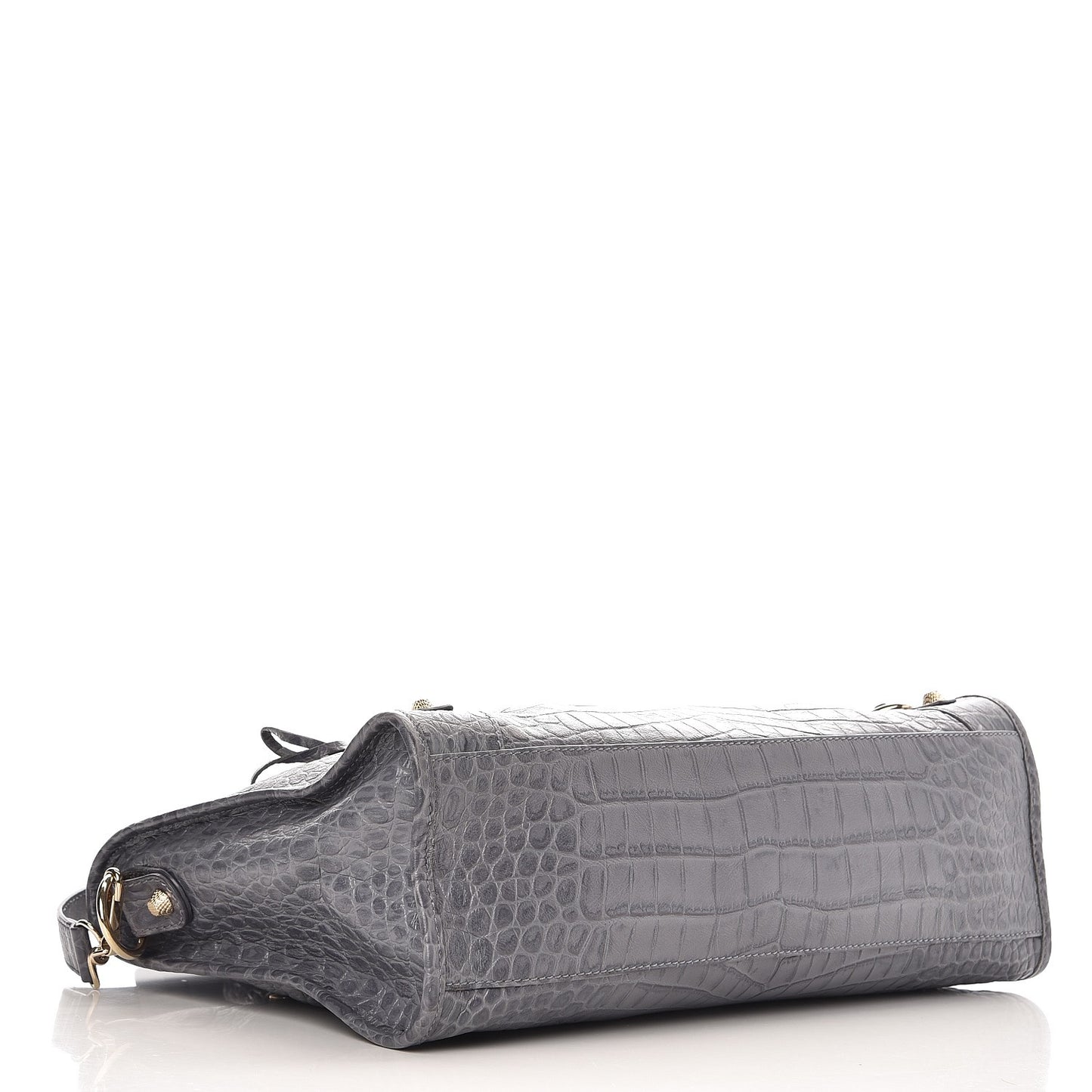 Calfskin Crocodile Embossed Giant 12 Gold Hardware City Gris Beton