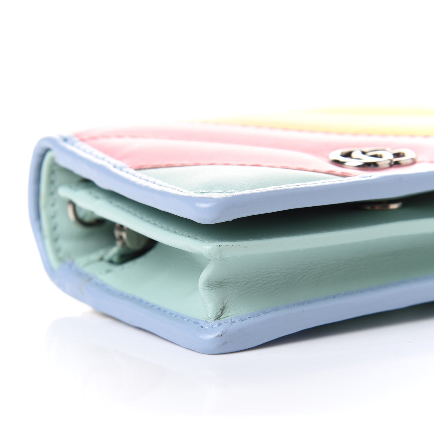 Calfskin Matelasse Diagonal GG Marmont Mini Wallet On Chain Multicolor Pastel