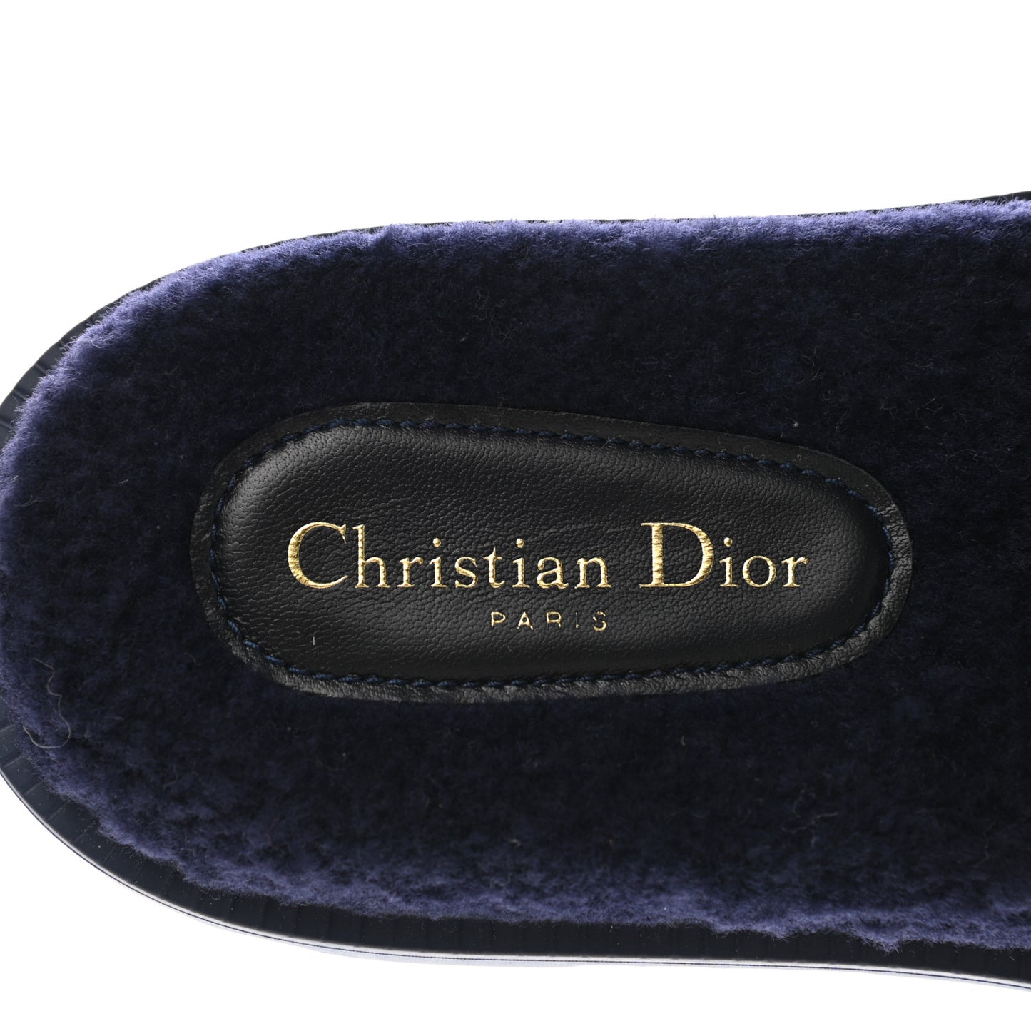 Shearling Canvas Embroidered Dway 10mm Slide Sandals 41 Deep Blue Natural