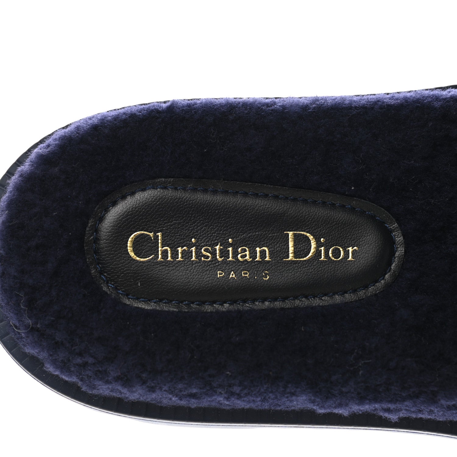 Christian Dior Shearling Canvas Embroidered Dway 10mm Slide Sandals 41 Deep Blue Natural 7 of 8