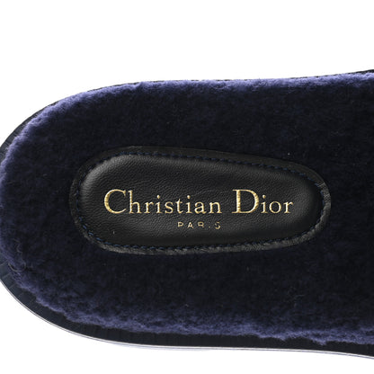 Christian Dior Shearling Canvas Embroidered Dway 10mm Slide Sandals 41 Deep Blue Natural 7 of 8