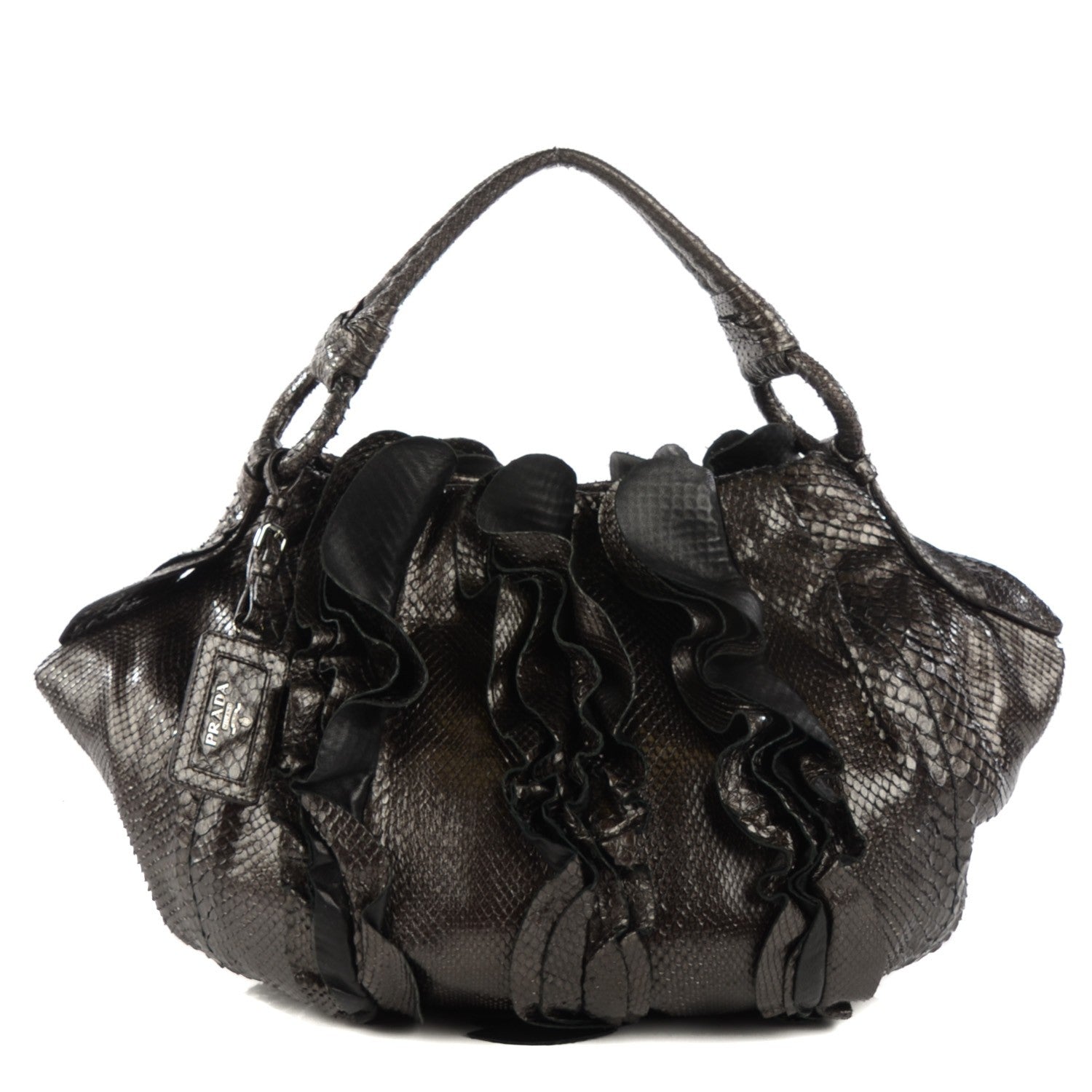 Prada Metallic Python Ruffle Tote 1 of 8