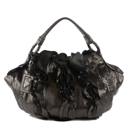 Prada Metallic Python Ruffle Tote 1 of 8
