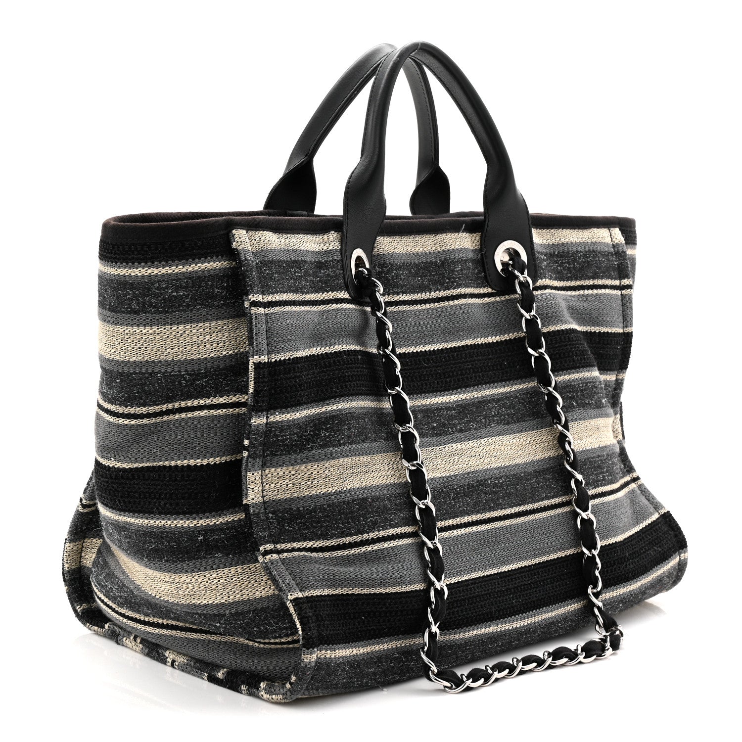Chanel Striped Canvas Medium Deauville Black 3 of 10