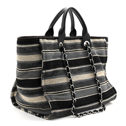 Chanel Striped Canvas Medium Deauville Black 3 of 10