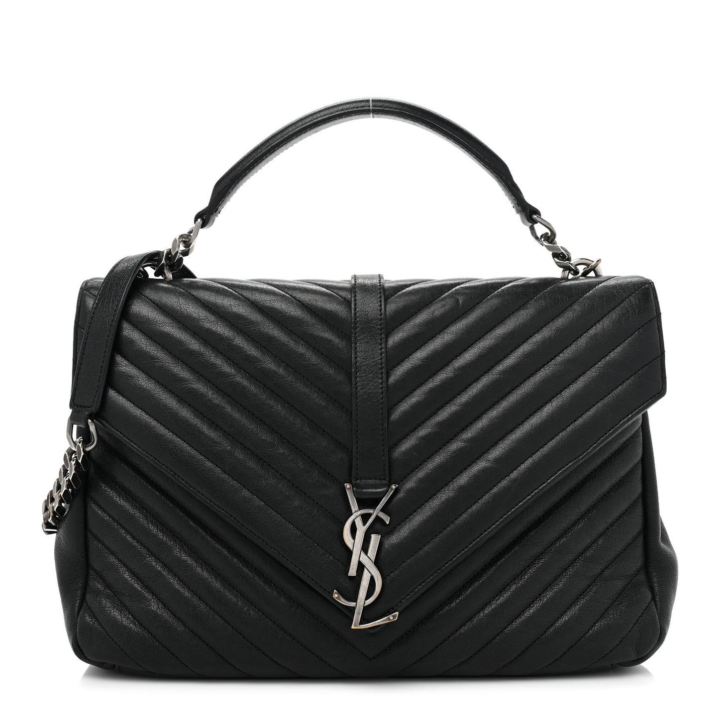 Sheepskin Matelasse Chevron Monogram Large College Satchel Black