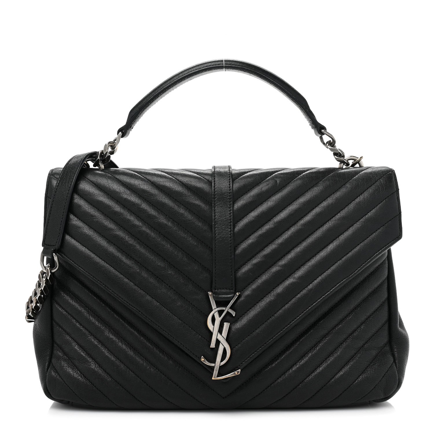 Saint Laurent Sheepskin Matelasse Chevron Monogram Large College Satchel Black 1 of 17