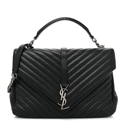 Saint Laurent Sheepskin Matelasse Chevron Monogram Large College Satchel Black 1 of 17