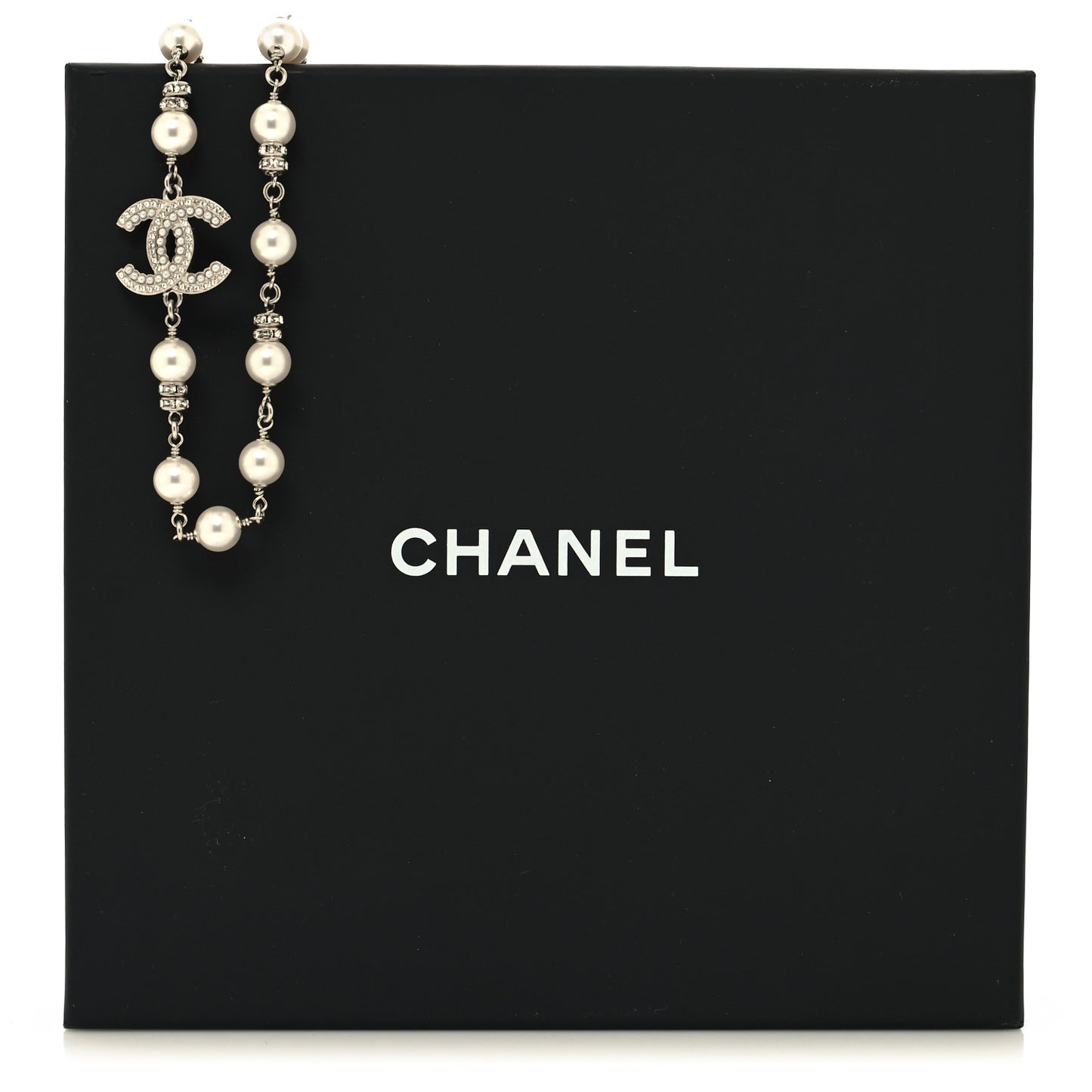 Pearl Crystal CC Necklace Silver